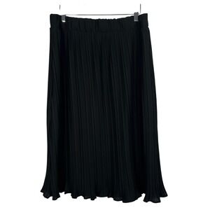 Pleione Black Pleated Midi Skirt Elastic Waist Lined XL